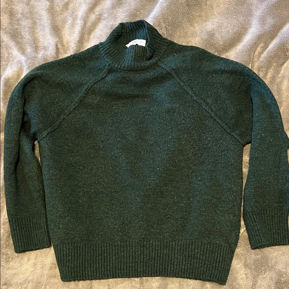 Mango Dark Green Mock Neck Wool Blend Sweater